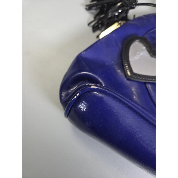 Betsey Johnson Navy Blue Heart Quilted Satchel Handbag Purse - Picture 4 of 9